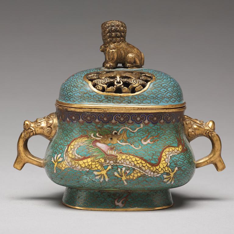 A cloisonné censer with cover, Qing dynasty, 19th Century.