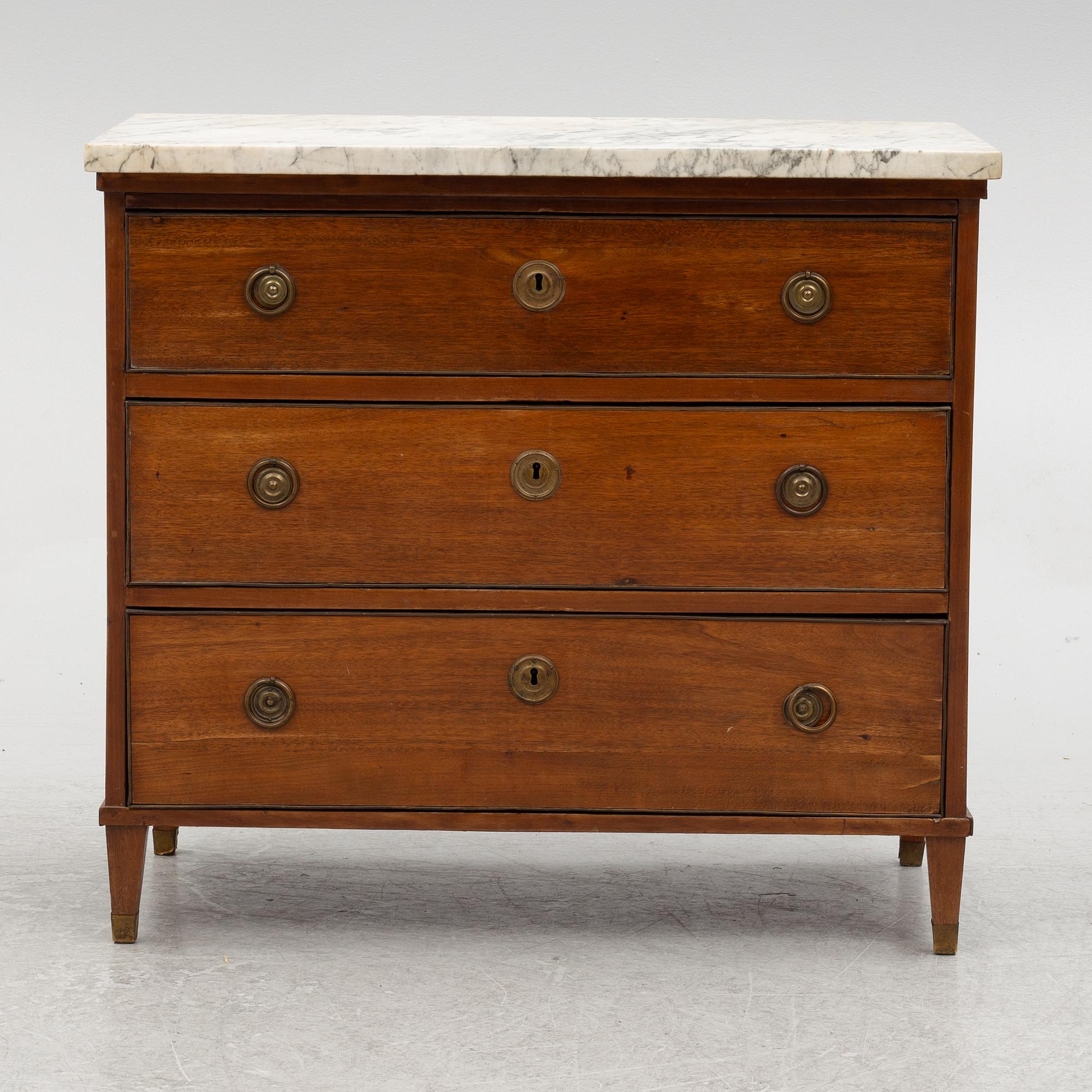 A late gustavian chest of drawers, around 1800.