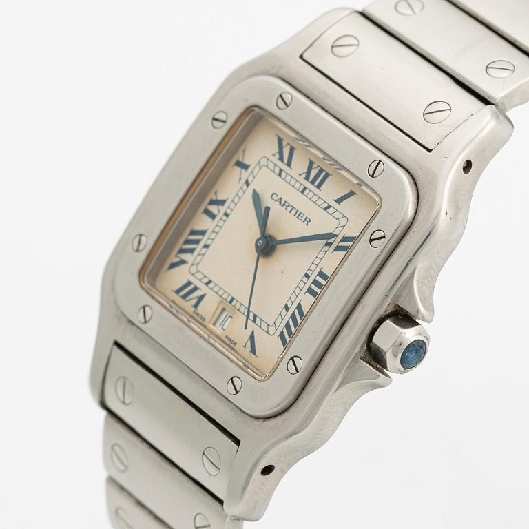 Cartier, Santos Galbeé, ca 1994. <b>Case size:</b> 29 x 29 mm
<b>Material:</b> steel
<b>Mov...