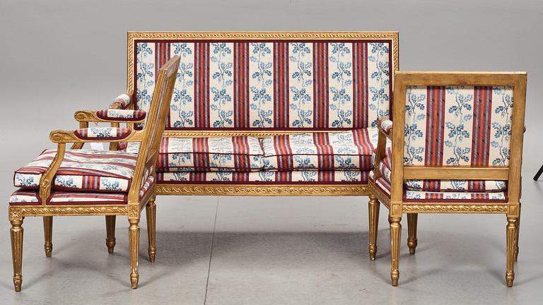 SALONGSGRUPP, 4 delar, gustaviansk stil, 1900-tal.