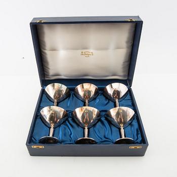 Cocktailbägare, 6 st, silver, GAB, Stockholm 1954.