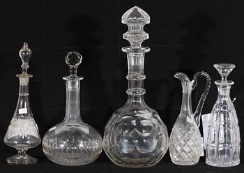 PARTI KARAFFER, 5 st, glas, sent 1800-tal.
