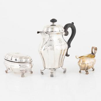 Kaffeservis, 3 delar, silver, rokokostil, GAB, Stockholm, 1926.