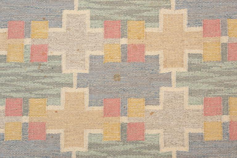 Rug, flat weave, Maj Svanström, Klockaregården, approx. 242 x 180 cm.