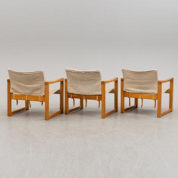 a set of three armchairs from the second half of the 20th century.