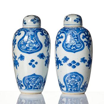 Urnor med lock, ett par, porslin. Qingdynastin, Kangxi (1662-1722).