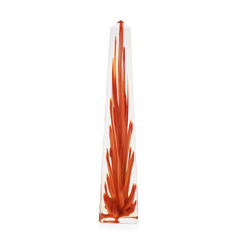 A Fulvio Bianconi 'Obelisk with flame' glass sculpture, Venini, Murano, Italy.