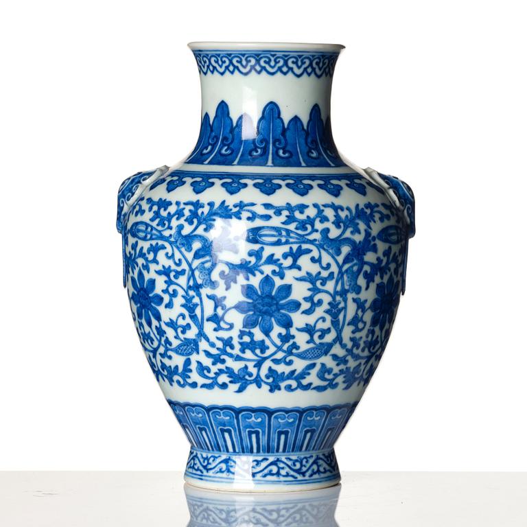 A blue and white vase, Republic period with Qianlong mark.