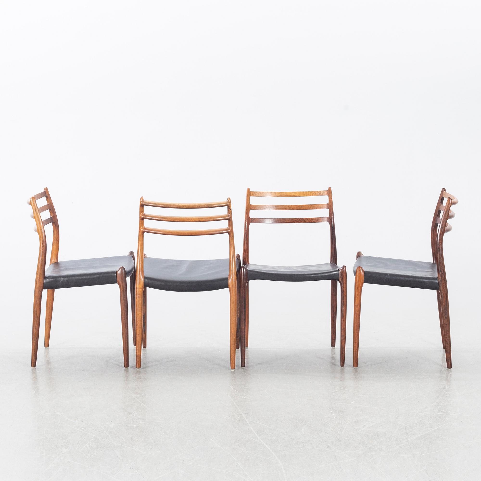 A Table from Slagelse Möbelvaerk A/S and 4 chairs, Niels Otto Møller, JL Møller. Denmark, 1960's.