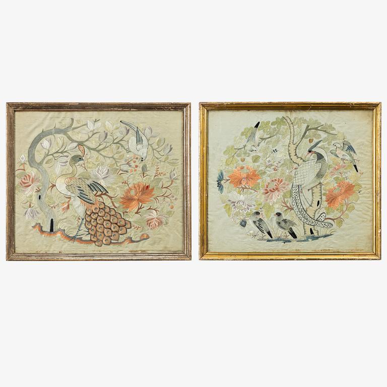 Two silk embroideries, China, circa 1900.