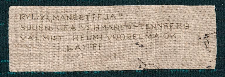 LEA VEHMANEN-TENNBERG, rya, Helmi Vuorelma Lahti. Ca 170x110 cm.