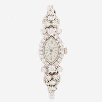 Lady's wristwatch, Bulova, 14K white gold with brilliant-cut diamonds.