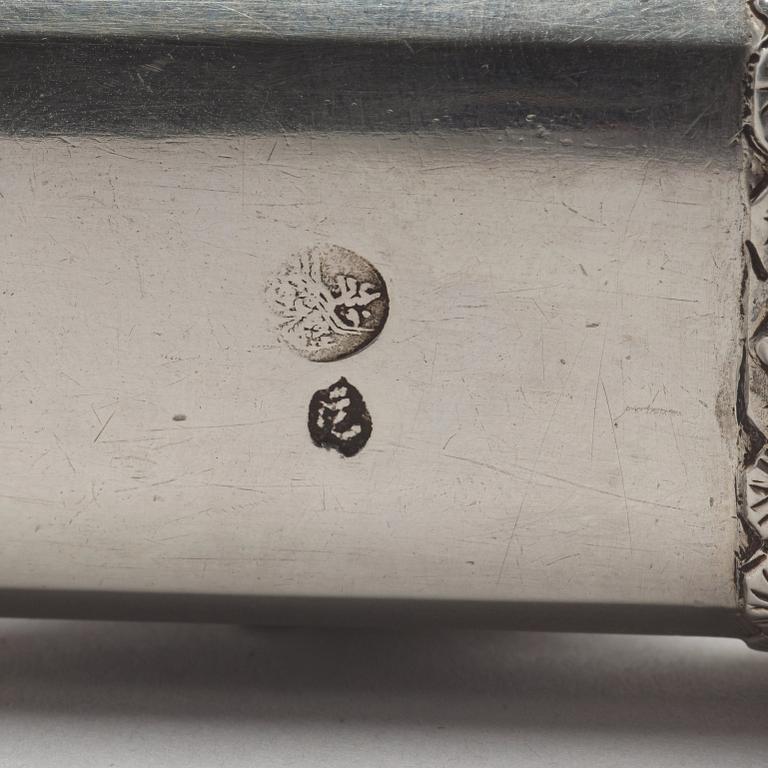 An early 20th century Ottoman silver scribe's pen-case / divit, makers mark Làtif, before 1909.