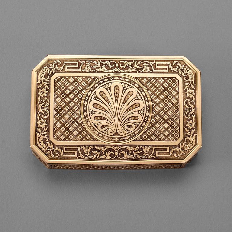 A Swedish 19th century gold snuff-box, marks of Erik Ytterbom, Stockholm 1812.