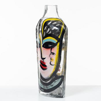 Ulrica Hydman-Vallien, a painted glass vase, Kosta Boda, ed 8/30.