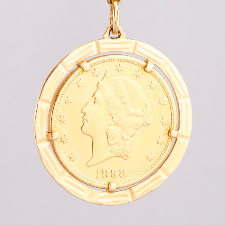 A BRACELET, Liberty Head 20 dollars gold coin, 18K gold.