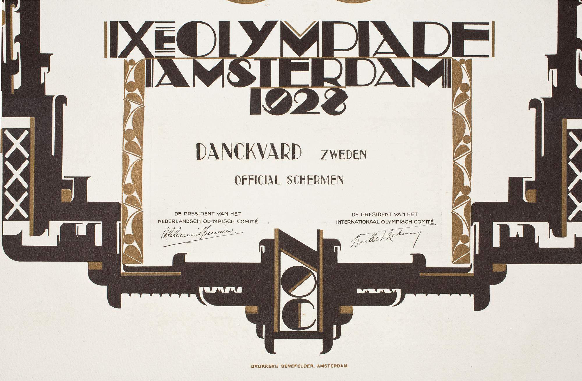 DIPLOM, Olympiska Spelen Amsterdam 1928.