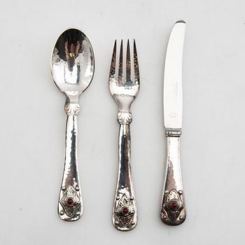 Georg Jensen, anniversary cutlery 6 dlr sterling silver and carnelian 1979 Denmark.