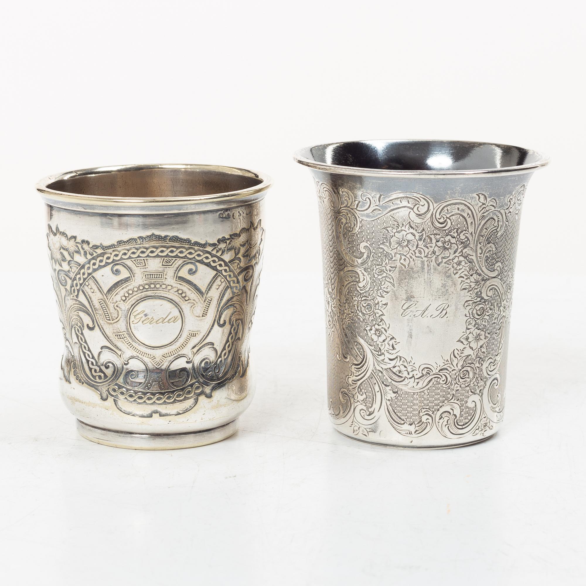 Two beakers, 2 pieces, silver, Stockholm, second half of the 19th century.