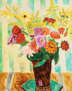 16. Isaac Grünewald, Still Life with Flowers and striped wallpaper.