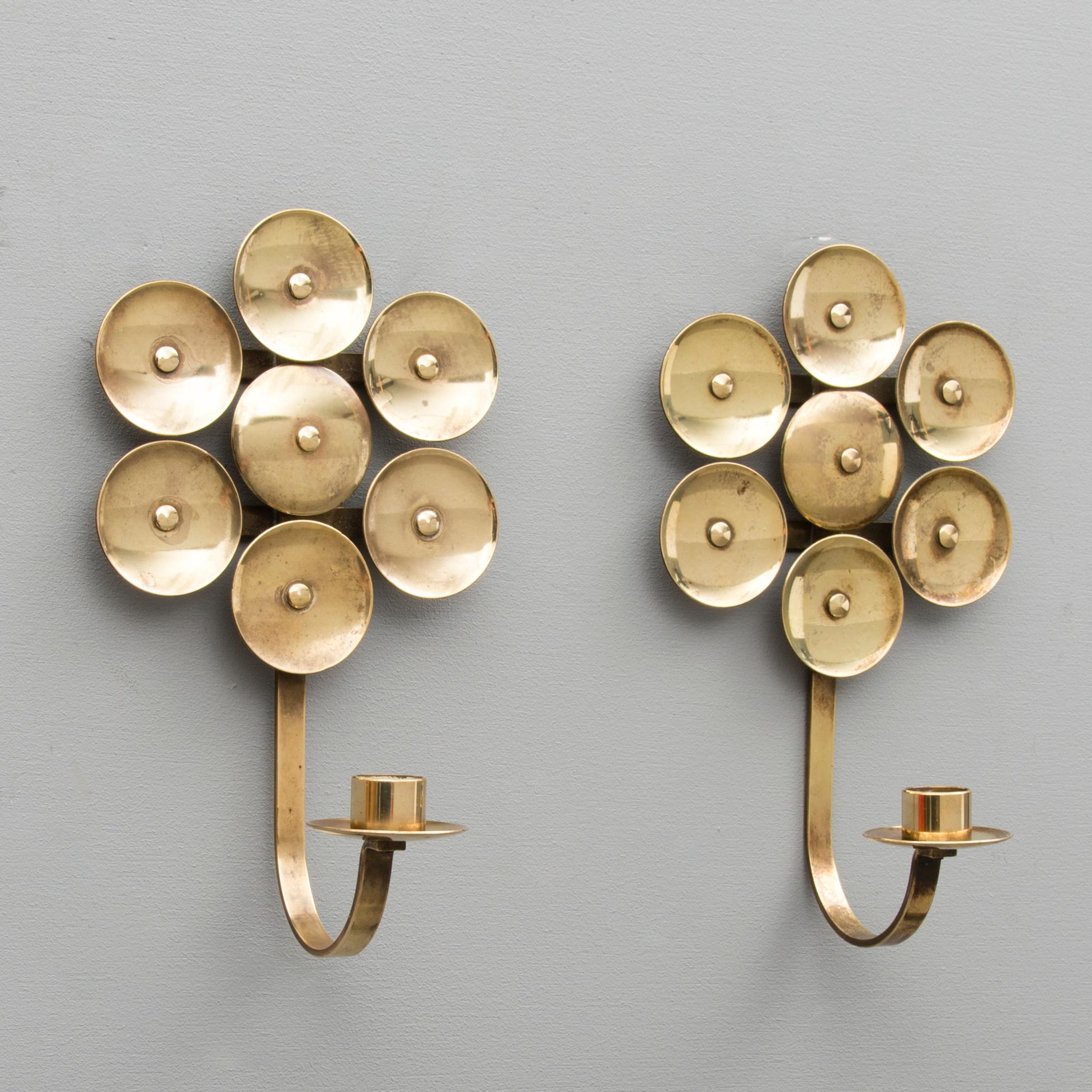 A Pair of Mid Century Swedish Brass Candle Holders by Mora KEE.