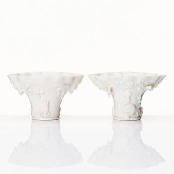 Two blanc de chine libation cups, Qing dynasty, Kangxi (1662-1722).