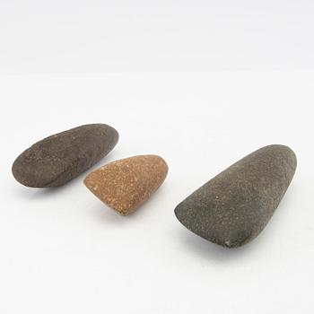 Three Scandinavian Neolithic stone axes, trindyxor, Neolithic.
