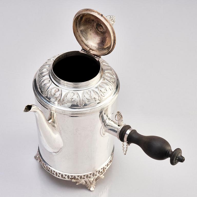 A Swedish 18th century silver coffee-pot, mark of Olof Hellbom, Stockholm 1798.