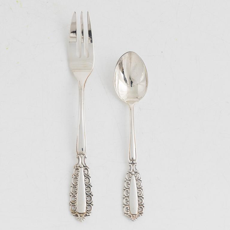 Twelve silver coffee spoons and twelve cake forks, GAB, Sweden, 1971-81.