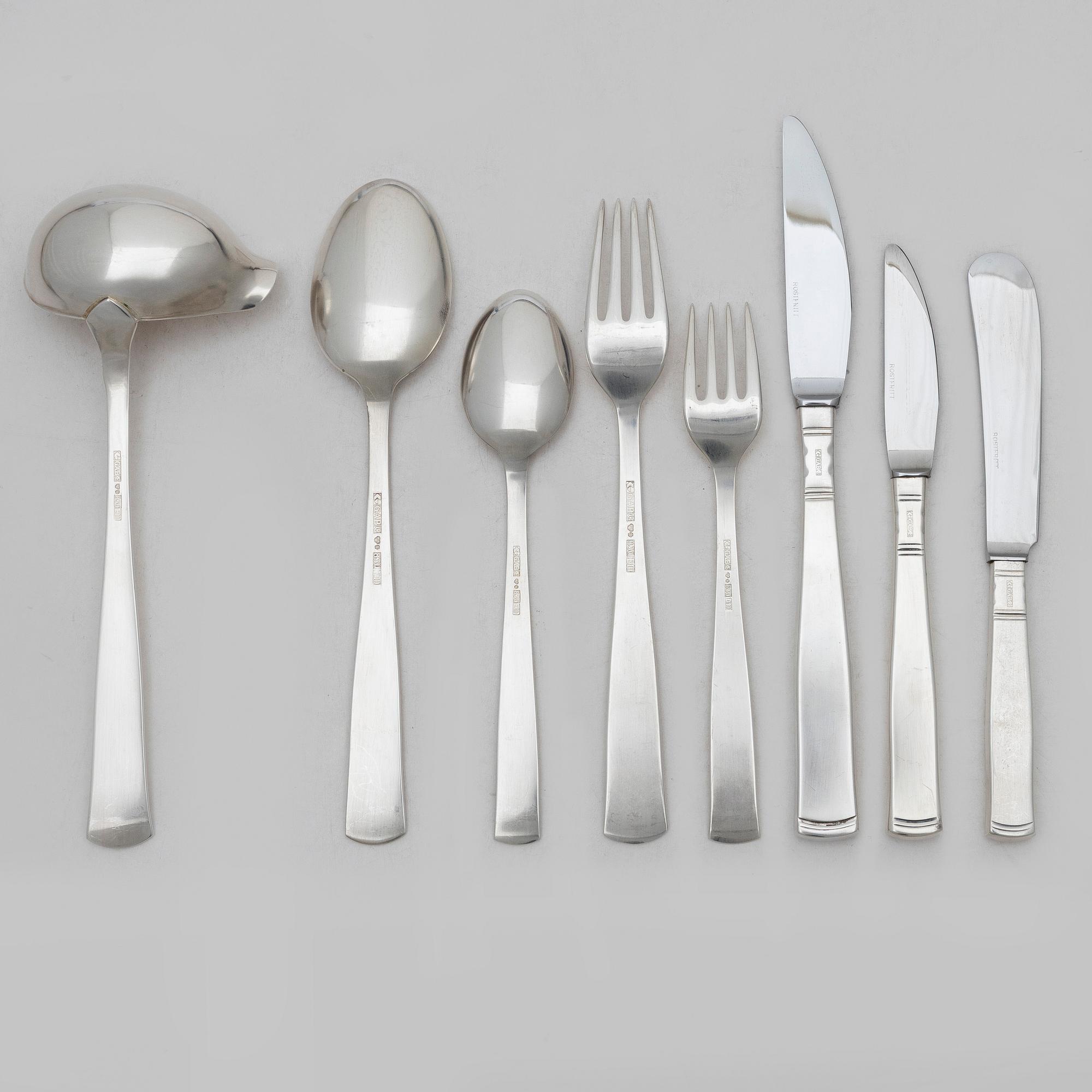 Jacob Ängman, Bestickuppsättning, 75 delar, silver, "Rosenholm", GAB, Eskilstuna, bl a 1978.
