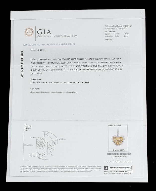 HÄNGE MED KEDJA, 18 k guld och vitguld, briljantslipade diamanter tot 2.02 ct. Certifikat GIA.