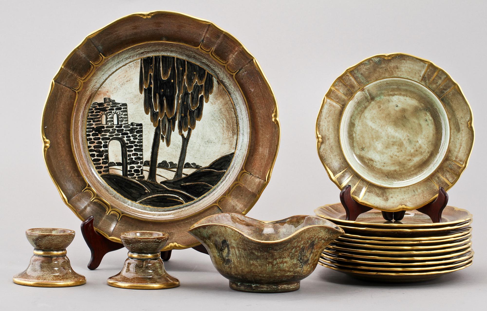 PARTI FLINTGODS, 13 delar, Josef Ekberg, Gustavsberg.