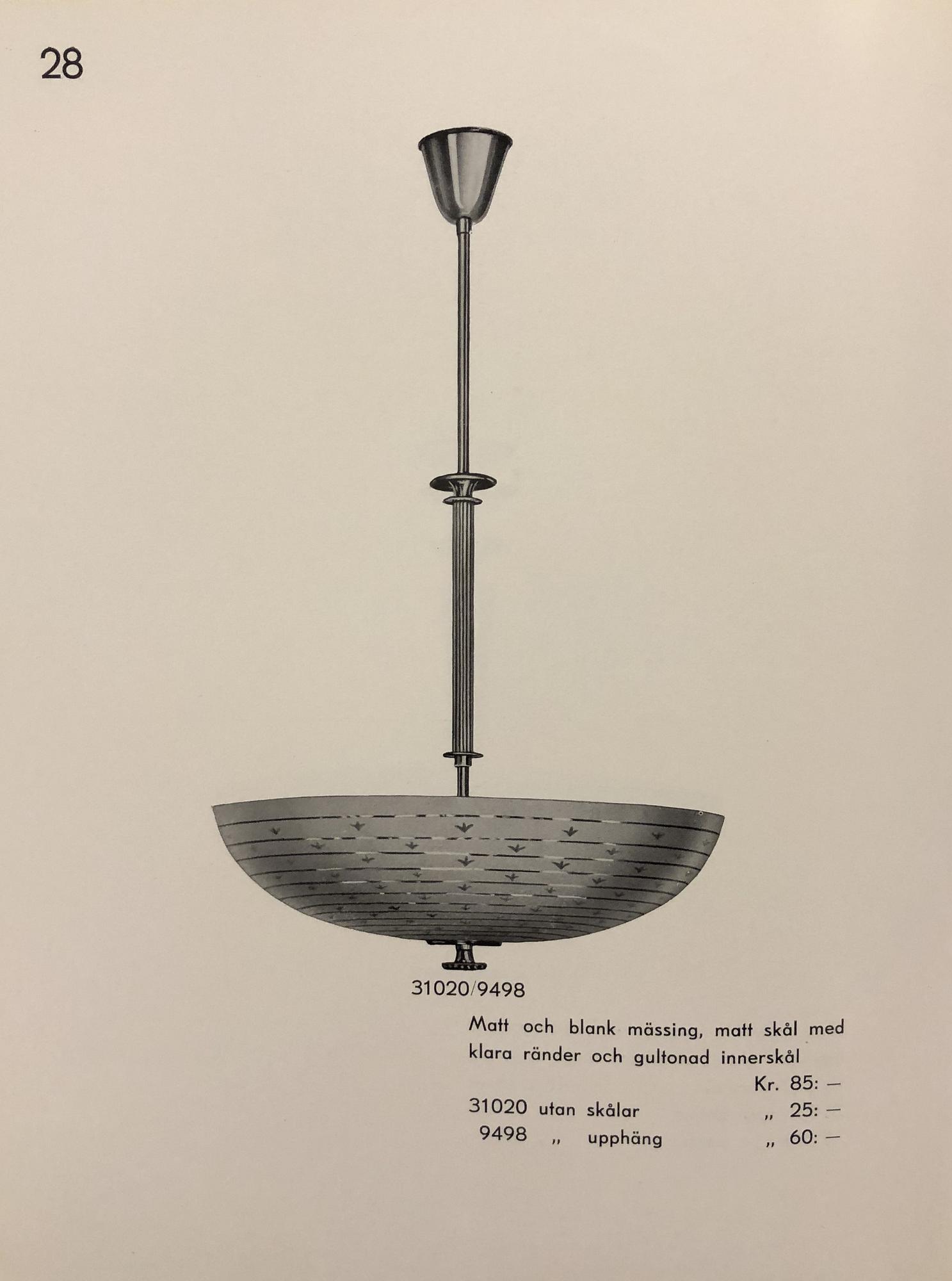 Bertil Brisborg, taklampa, modell "31020", Nordiska Kompaniet, 1940-tal.