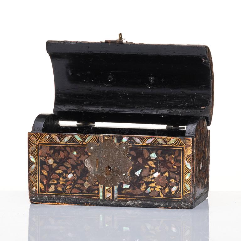 A Japanese lacquer casket/Namban chest, commissioned by the Portuguese, Edo period (1603-1868).