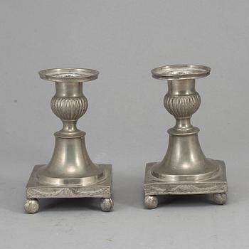 A pair of Swedish late gustavian pewter candlesticks, early 19th century.