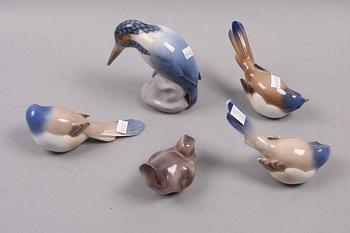 FIGURINER, 5 st, porslin, Bing & Gröndahl resp Dahl Jensen, sent 1900-tal.