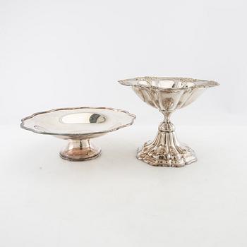 Skålar på fot 2 st samt jardinière nysilver 1900-talets början.