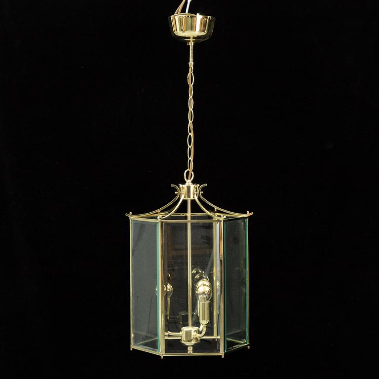 A 20th century brass Bellman-style ceiling lantern.