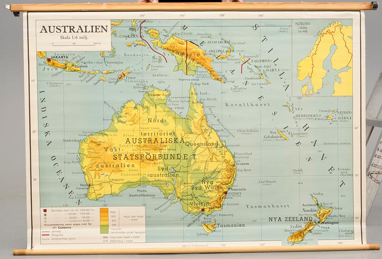 SKOLKARTA, "Australien och Nya Zeeland". 1900-talets mitt.