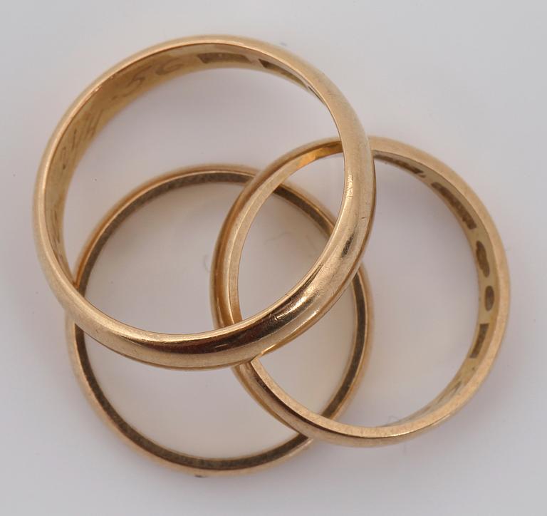 VIGSELRINGAR, 3 st, 18 k, tot ca 11.0 g.