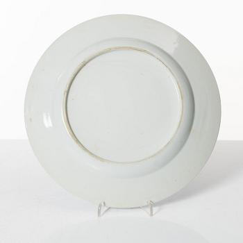 A group of nine Chinese blue and white export porcelain plates, Qing dynasty, 18th and 19th century.