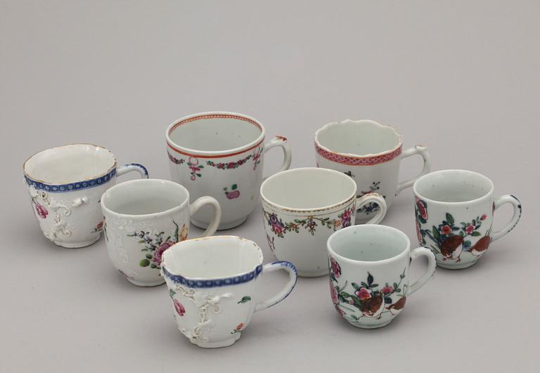 KOPPAR, åtta stycken, kompaniporslin. Qing dynastin, Qianlong (1736-95).