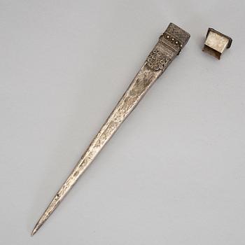 Silver Hairpin and Dagger, silver and bone, Hmong hill tribe, Laos/Burma, late 19th early 20th century.