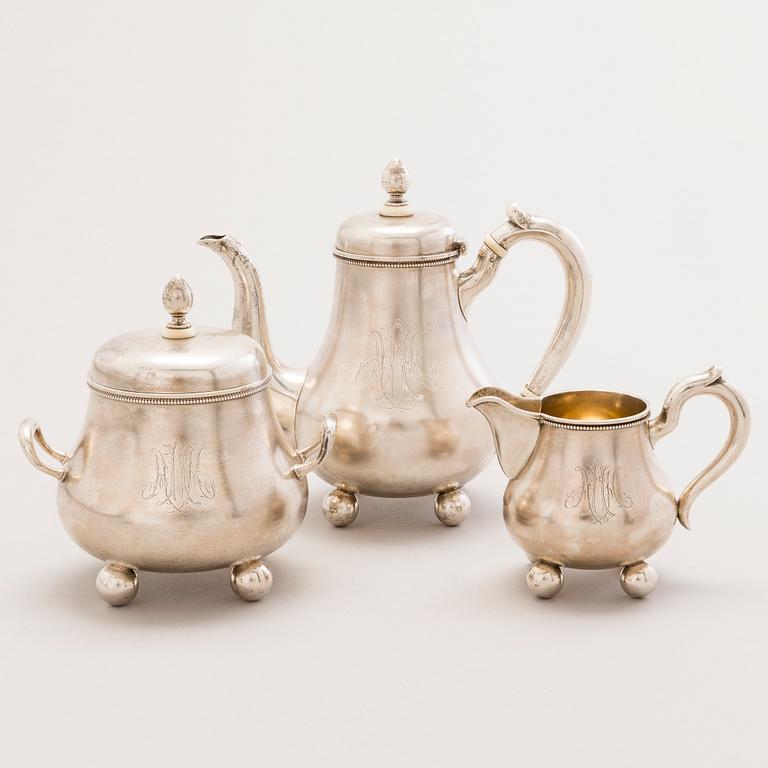 KAFFESERVIS, 3 delar, silver, Aleksander B. Lyubavin, S:t Petersburg, kring sekelskiftet 1900.