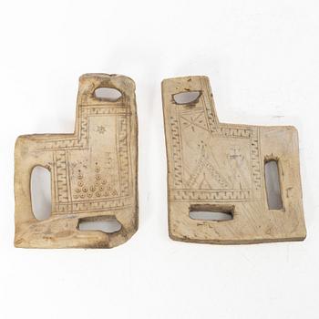 Selkna, a pair, moose antlers, one marked 1734.