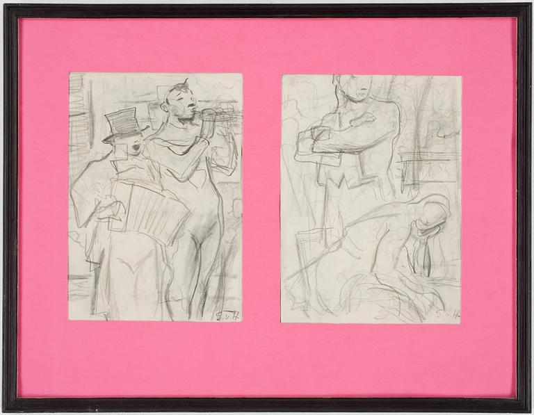 GÖSTA VON HENNIGS, 2 st samramade, blyerts på papper, monogramsignerad G v H.