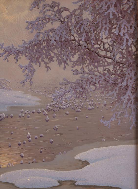 Gustaf Fjaestad, Frost on a Frozen Lake.