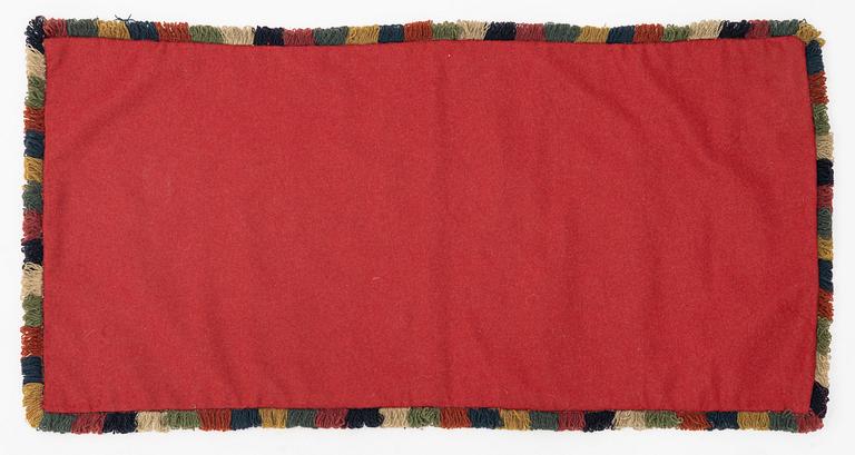 A carriage cushion, 'the Annunciation', tapestry weave, c. 100 x 48 cm, southwestern Scania, Sweden.