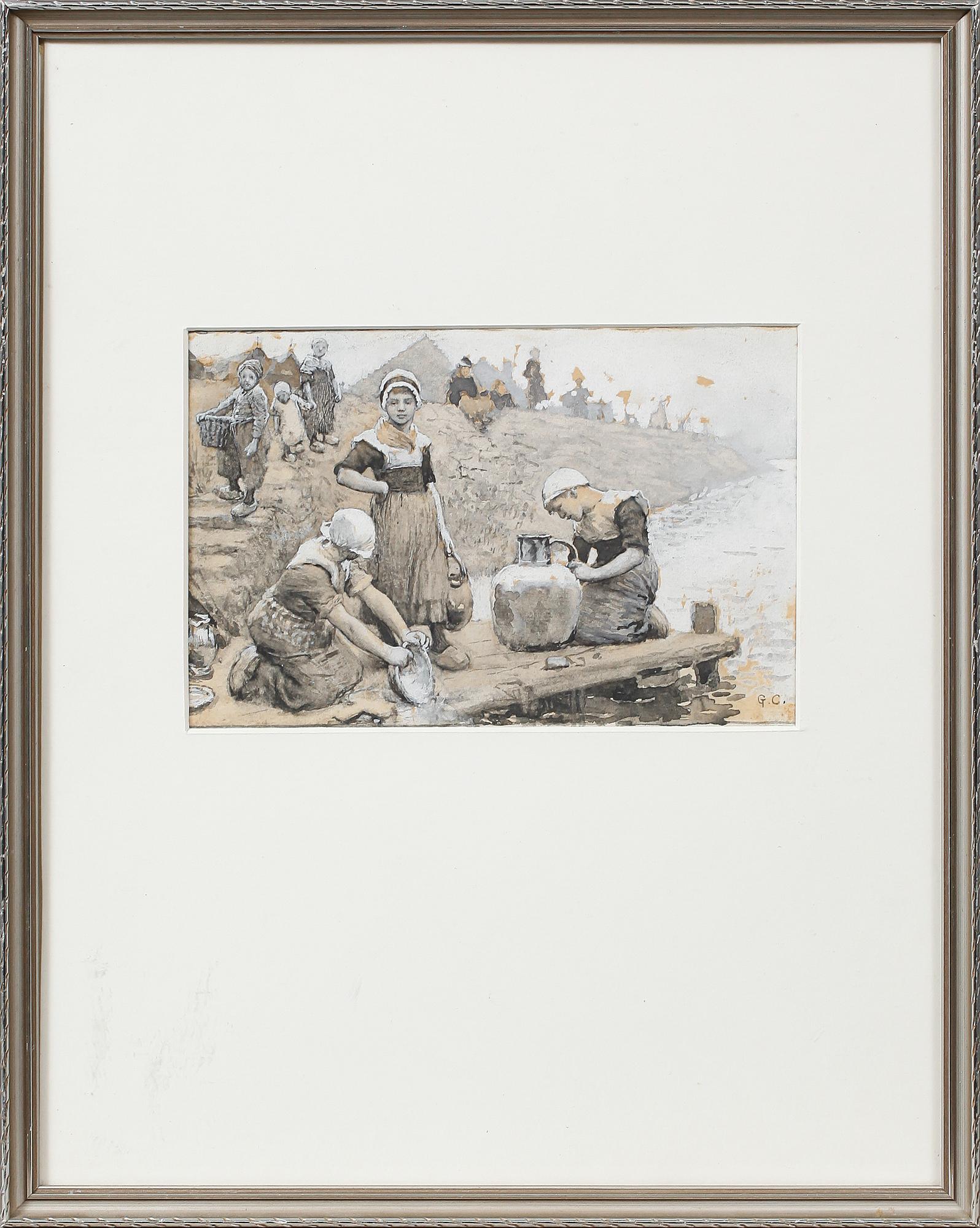 GEORG CLAUSEN, tusch och täckvitt, monogramsignerad.