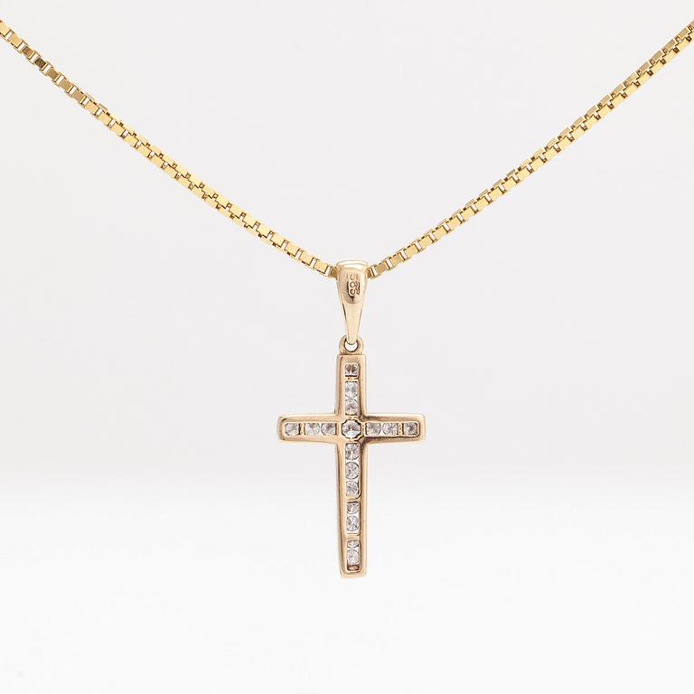 Halsband/ hänge, kors, 14K guld med diamanter tot. ca 0.19 ct.